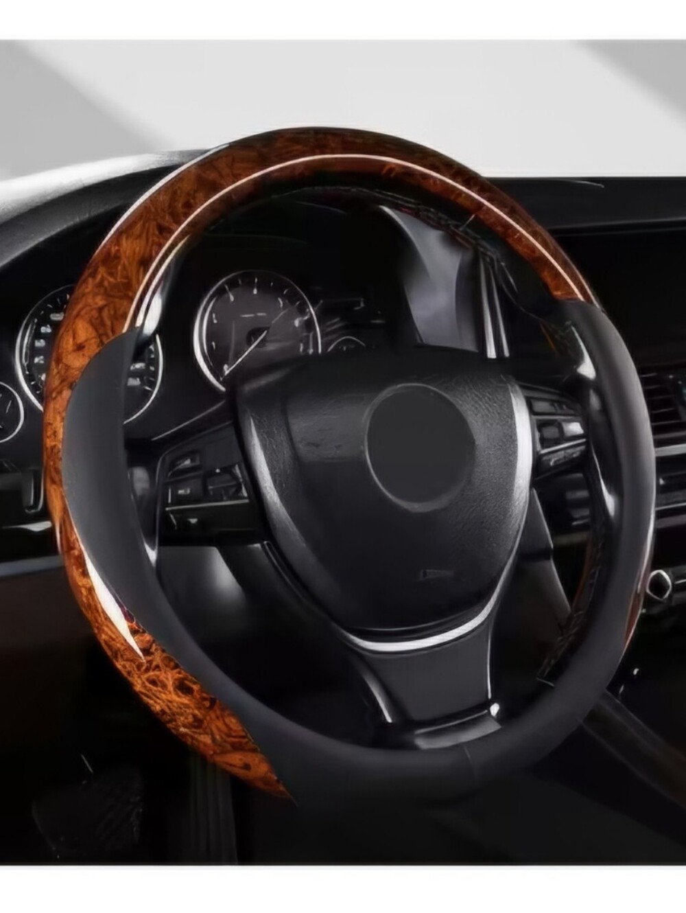 Black & Woodgrain Steering Wheel Cover - Universal Fit